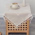 24x24 Inch Cotton Linen Small Square Tablecloth Boho Wrinkle Free Washable Plaid Table Cover with Tassels Brown