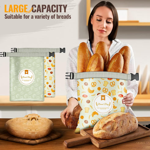 2 Pack 17"13" Zunmial Bread Bags for Homemade Bread, Reusable Bread Bag for Fresh Keeping with Lining & Zipper, Freezer
