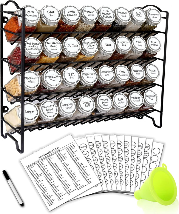 SWOMMOLY Spice Rack Organizer with 32 Empty Square Glass Spice Jars, 386