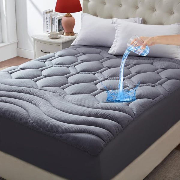 Twin XL Mattress Topper for College Dorm - Waterproof Protector Cover, Extra Long Cooling Pad, Washable, Deep Pocket