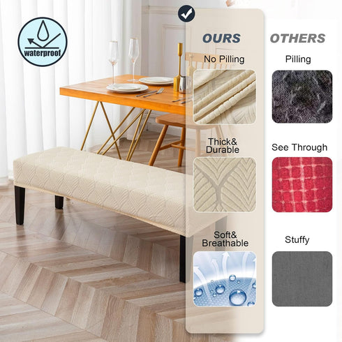 Genina Waterproof Dining Room Bench Covers, Stretch Jacquard Bench Seat Protector Cover, Rectangular Bench Cover