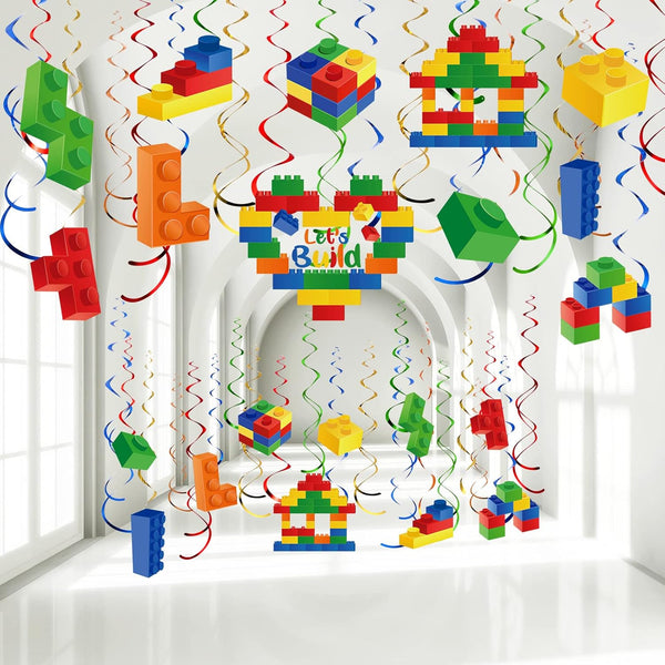 Faccito 51 Pieces Building Party Supplies, Colorful Hanging Decoration for Building Block Birthday Party
