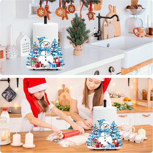 LXXTK Countertop Set 12.2" 7" Snowman Paper Towel Holder Christmas Kitchen and Bathroom Decor Waterproof Metal Paper
