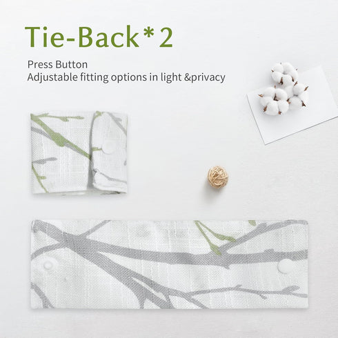 FMFUNCTEX Green White Sheer French Door Curtains 40 Inches Long, 50 Inches Wide, 1 Panel with Tieback, Branch Tree Print