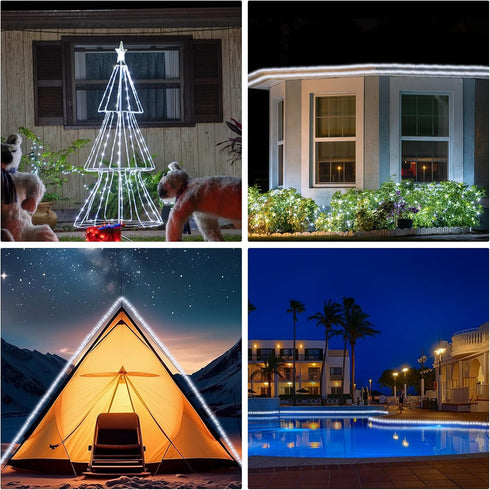 33FT 100LED 8 IP65 (New) Rope Lights Outdoor, Light Modes Outdoor Tube Lights, Waterproof Copper Fairy String Lights
