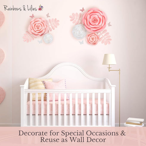 Rainbows & Lilies 15pc Large Paper Flowers Decorations for Wall - Reusable 3D Decor for Girls Room, Nursery, Baby Shower