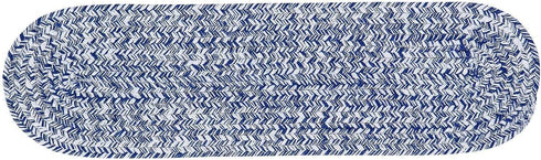 Super Area Rugs Farmhouse Braided Rug - Cotton Kitchen Reversible Carpet, Blue & White, 8" X 28" - Single Stair Tread