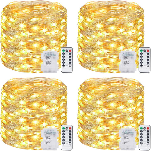 4 Pack Fairy Lights Battery Operated with Remote, Total 480LED 156Ft Battery