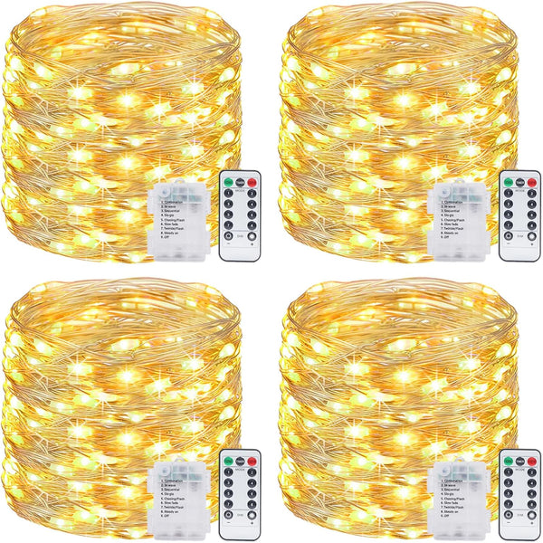 4 Pack Fairy Lights Battery Operated with Remote, Total 480LED 156Ft Battery