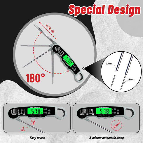 Digital Meat Thermometer, IP67 Waterproof Food Thermometer for Cooking, Instant Read with Backlight & Magnet