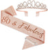 Rose Gold Birthday Tiara and Sash, Fabulous 80th Birthday Party Favor for Women