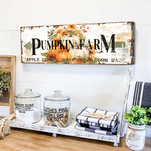 Pumpkin Canvas Wall Art, Rustic Farmhouse Fall Picture for Kitchen Dinner Room, Thanksgiving Halloween Decor 6x17"