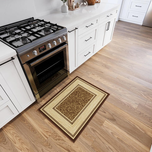 Ottomanson Non-Slip Border Rugs for Entryway, 2'3" x 3', Durable Stain Resistant Entrance Mat for Bathroom