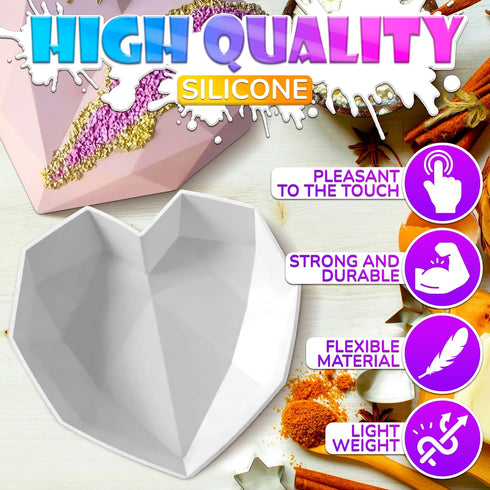 Breakable Heart Mold, Flexible Silicone Baking Mold for Cakes, Chocolate, Jellies & Freezer Desserts