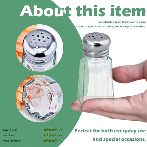 1st Choice Salt and Pepper Shakers Set of 2 with Stainless Tops (Paneled Shakers)