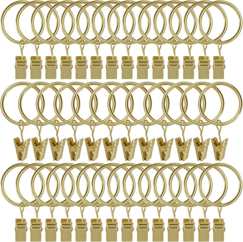 40 Pack Curtain Rings with Clips - Drapery Rings 1.26 in Interior Diameter, Fits 1 in Curtain Rod