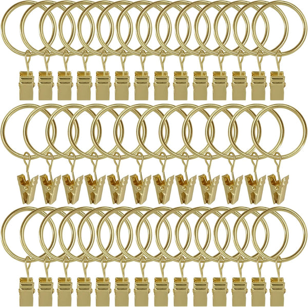 40 Pack Curtain Rings with Clips - Drapery Rings 1.26 in Interior Diameter, Fits 1 in Curtain Rod