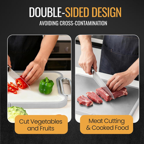Titanium Cutting Board for Kitchen Dual-Sided Scratchless Pure Titanium & PP Surface, Non-Slip, Rust-Proof, Odor