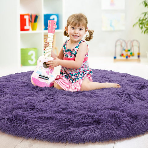 6x6 junovo Round Rug Feet Fluffy Soft Area Rugs for Kids Girls Room Princess Castle Plush Shaggy Carpet Cute Circle