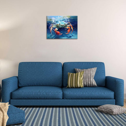 FUNHUA 12x16 Inches Nautical Wall Decor Blue Crab Canvas Paintings Abstract Modern Marine Artwork Beach Decorations