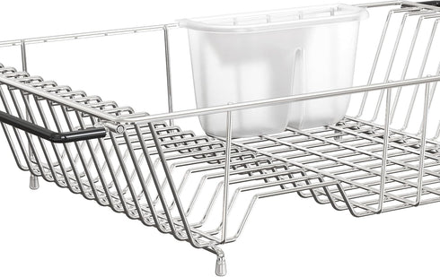 SIMPLE HOUSEWARE Large Stainless Steel Dish Drainer Drying Rack with Utensil Holder, Chrome