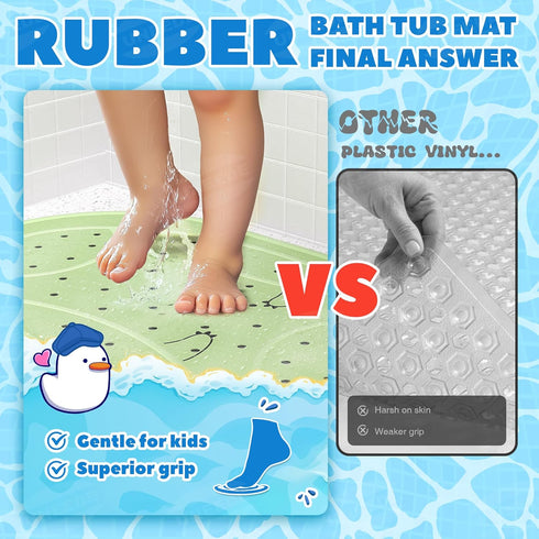 30"x18" 100+ UNEEDE Dinosaur Kids Bathtub Mat - Extra Thick Rubber Shower Mat for Toddlers, Bath Mat with Suction Cups
