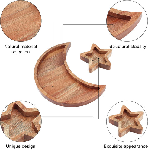 Star and Moon Tray Set, Wooden Crystal Organizer Tray for Healing Crystals and Jewelry Storage