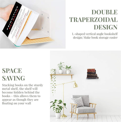 Set 4 of Invisible Floating Bookshelf, Heavy Duty Wall Mounted Book Organizer, Metal Shelves Holder for Books, Large