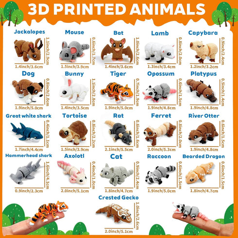 21 3D Set Pcs Mini Printed Animal Statues - Movable Joints Realistic Collectible Figurines for Adults, Home Office Desk