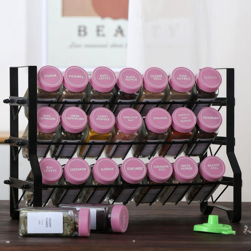 24 Label-4oz Lids,3 Sets 1 2 (24) Glass Spice Jars with Spice Containers with Lids and Shaker of Spice Labels