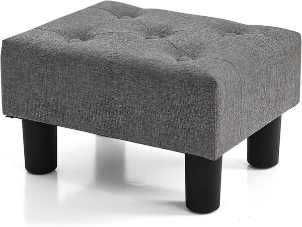 BRIAN & DANY Small Foot Stool, Linen Foot Stools with Legs, Stable
