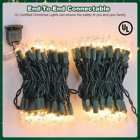 50 Count (50 Count 13FT) Meteds Christmas Lights Clear Mini Lights Green Wire UL Certified Connectable Warm White
