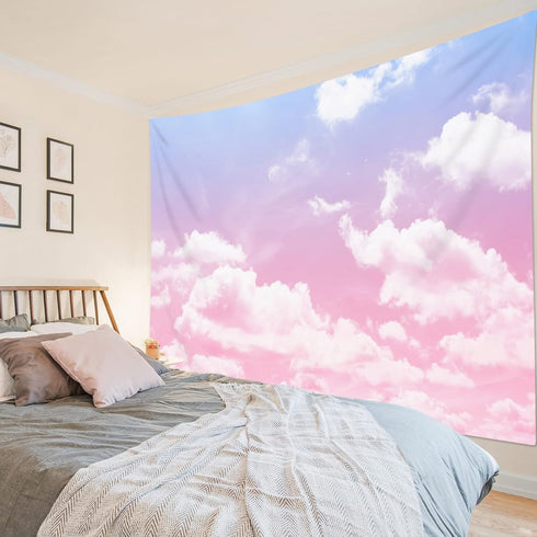 HVEST Pink Cloud Tapestry: Pink and Purple Nature Landscape for Bedroom, Living Room, Girl Dorm Decor, 60W X 40H