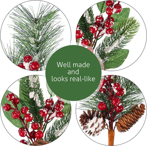 12 14 Inch Tatuo Pieces Christmas Pine Picks and Sprays Artificial Assorted Berry Stem Large Faux Pine Cone Branches