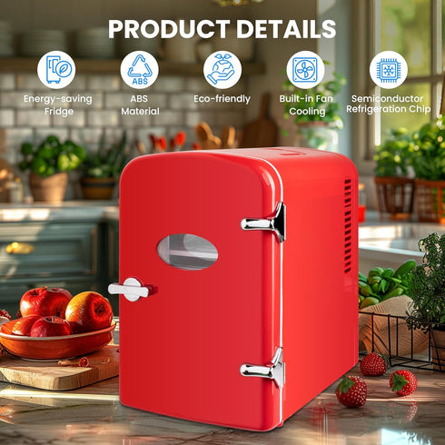 HealSmart Portable Mini Fridge, 4 Liter Cooler and Warmer with Observation Window, Eco Friendly for Drinks, Red
