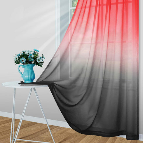 Mrs.Naturall Red and Black Curtains, 63 Inch Length, Set of 1 Sheer Panel for Bedroom Decor