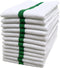 POLYTE Microfiber All-Purpose Ribbed Terry Bar Mop Towel for Home Cleaning (14x17, White w/Green Stripe) 12 Pack