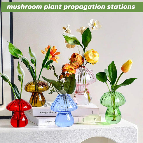 Set 5, Mushroom Vase, Mushroom Propagation Stations Vases, Colored Glass Vase of Hydroponic Glass Container for Plants