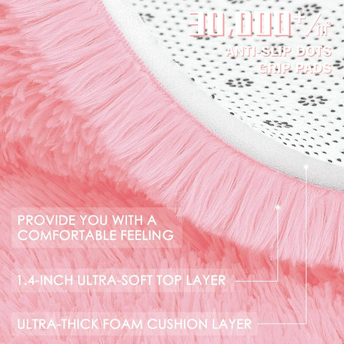 OLANLY Pink Round Rugs for Bedroom, 4x4 Feet Machine Washable Circle Area Rugs, Soft Fluffy Shaggy Carpet for Home Decor