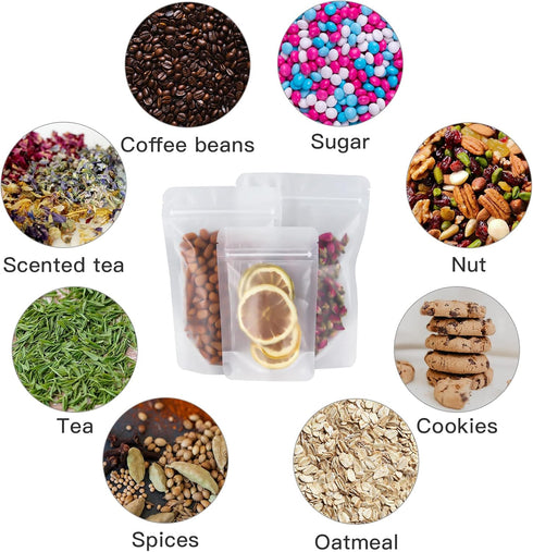 100 Pcs Resealable Bags, 3.9" x 5.9" Matte Stand Up Food Bags for Packaging Products, Herbs, Snacks, Tea, Spices