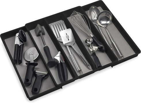 ELTOW Expandable Utensil Drawer Organizer, 5 Compartment Non-Slip & Adjustable Large Tray for Kitchen Drawers, Black