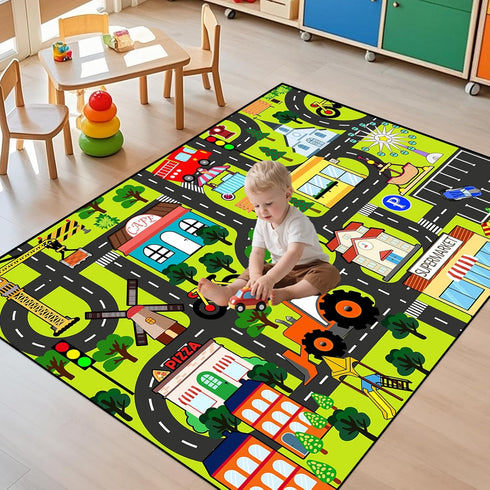 3'x5' Kids Carpet Playmat Rug Kids Car Rug Play Mat Educational Play Rugs Town Traffic Road Map Rugs City Life Car Mat