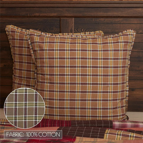 VHC Brands Wyatt Bedding Accessory - Euro Sham 26x26, Plaid Tan