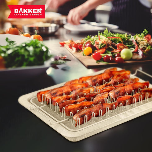 Bacon Tray - 2-Piece Set, Durable Non-Stick Cooking Tray for Bacon, White Stone Tray and Carbon Steel