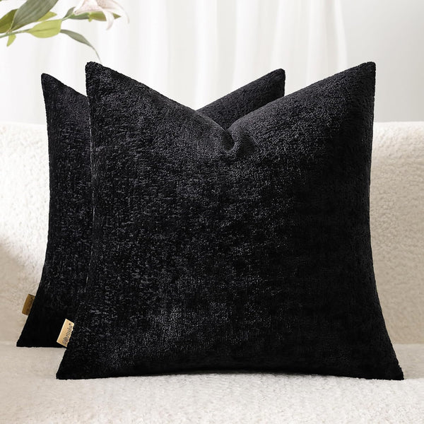 Chenille Throw Pillow Covers Set of 2, Decorative Textured Solid Accent Pillow