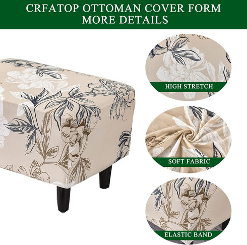 Bottom,46 CRFATOP Ottoman Chair Cover Large Ottoman Chair Slipcovers Solid Rectangle Storage Stool Cover Stretch
