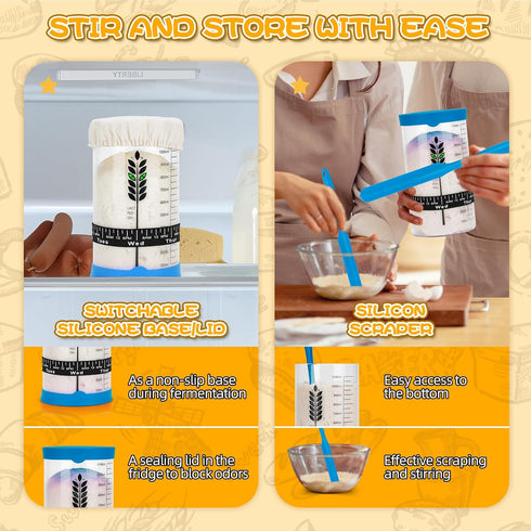 2Pack, 40OZ Sourdough Starter Jar Kit Large Sourdough Starter Kit With Thermometer Strips & Scraper, Sourdough Bread