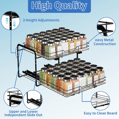 2-Tier (13.5''Wx10.5''Dx9.5''H) BOIVSHI Pull Out Spice Rack, Spice Rack Organizer, Pull Out Spice Racks for Inside