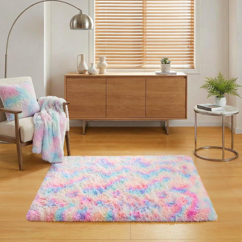 2ft 3ft junovo Washable, Non-Slip Area Rug, Soft Rainbow Area Rug for Girl's Room, Children's Play mat, Baby Girl