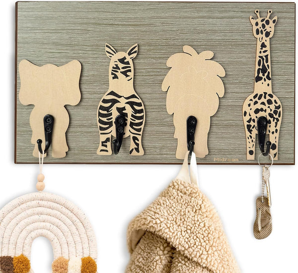 MidreanGiraffe Safari Nursery Wood Kids Wall Hooks for Hanging Decorative Baby Bedroom